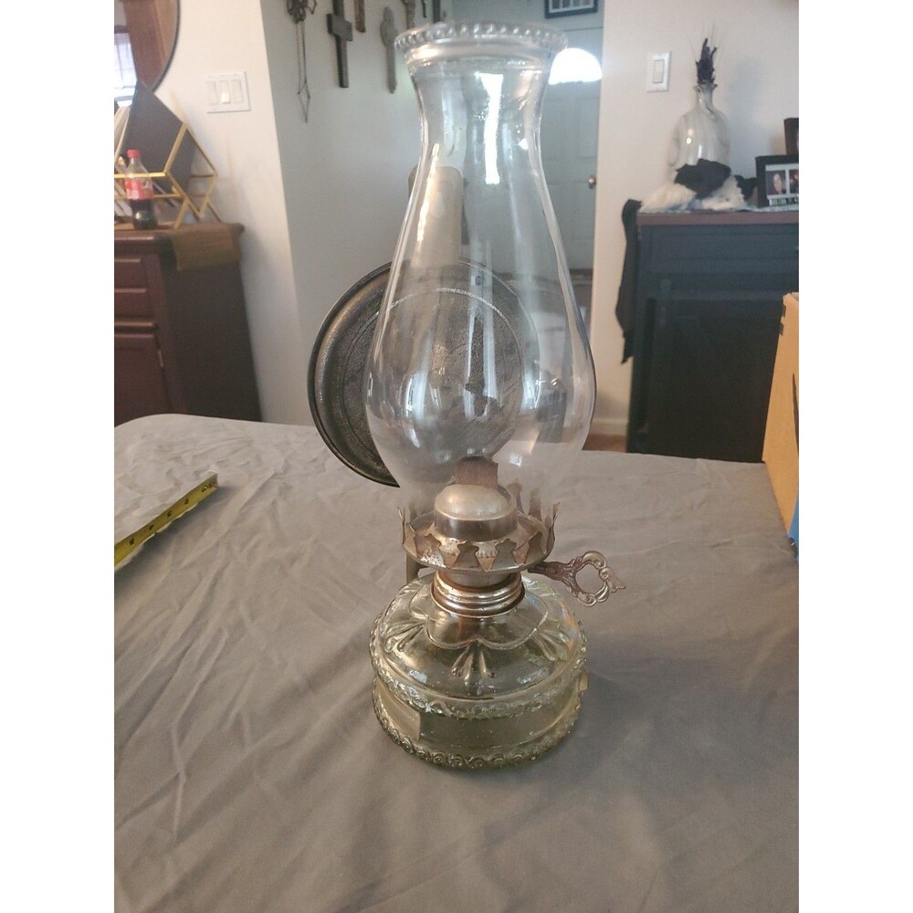 Vintage Glass Wall Mount Hurricane Oil Lamp Sconce With Reflector